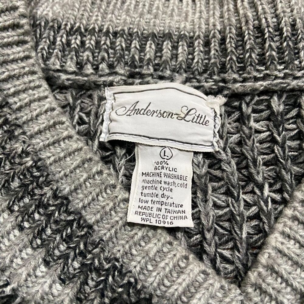 Anderson Little Vintage 90s Cable Knit Gray V-Neck Sweater Men's Size Large - Picture 6 of 8